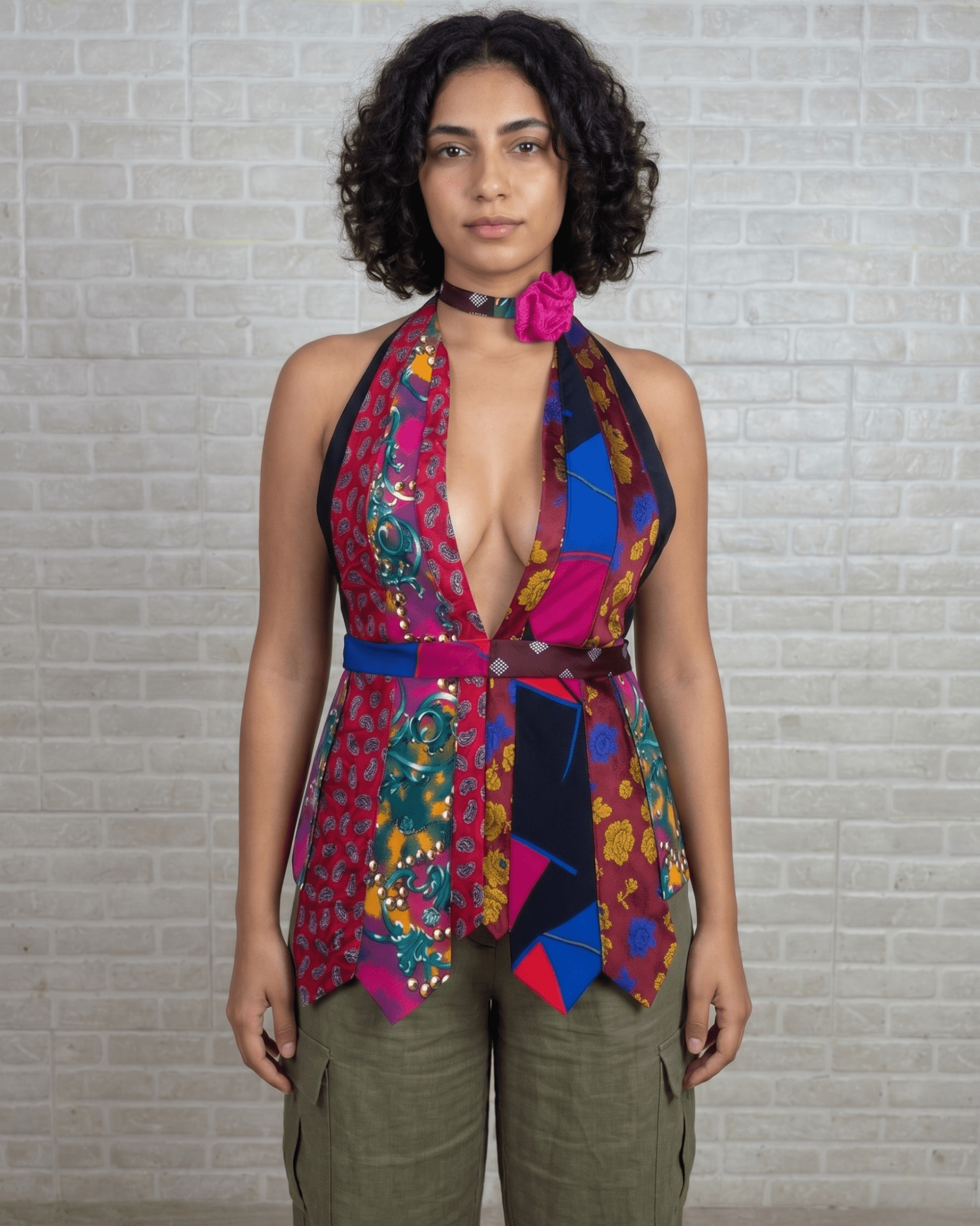 Handmade Upcycled Tie Halter Vest Top & Choker - Funkify