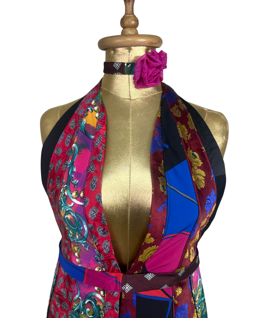 Handmade Upcycled Tie Halter Vest Top & Choker - Funkify