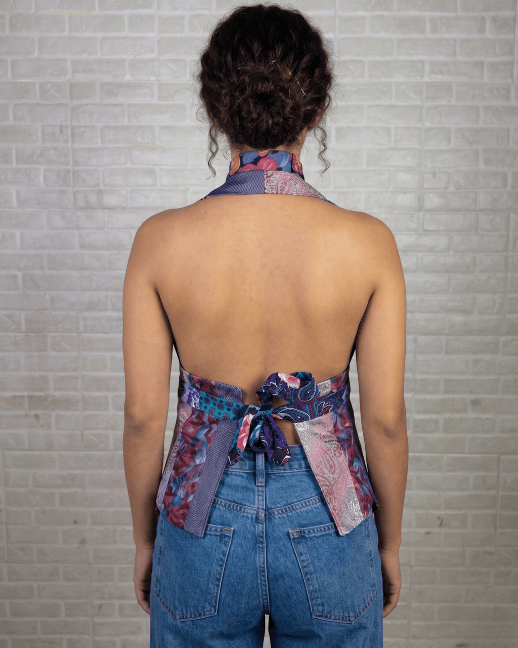 Handmade Upcycled Tie Halter Vest Top & Choker - Funkify