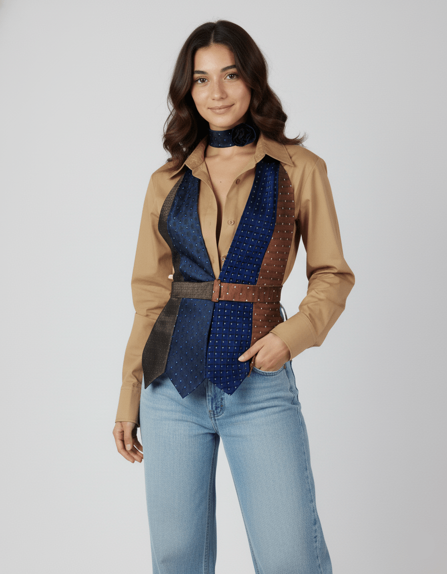 Handmade Upcycled Tie Vest Top and Choker - Funkify