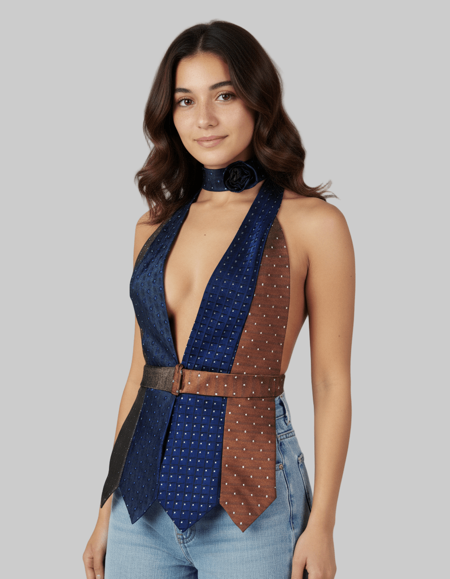 Handmade Upcycled Tie Vest Top and Choker - Funkify