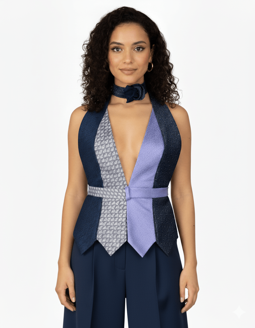 Handmade Upcycled Tie Vest Top with Choker - Funkify