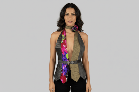 Handmade Upcycled Tie Vest Top with Choker - Funkify