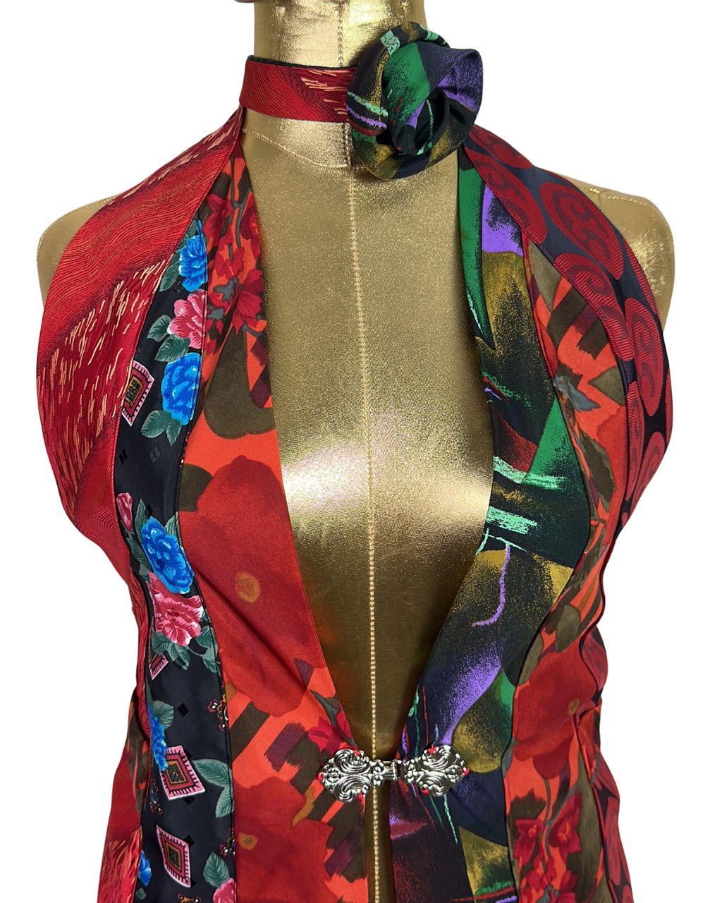 Handmade Upcycled Tie Vest Top with Choker - Funkify