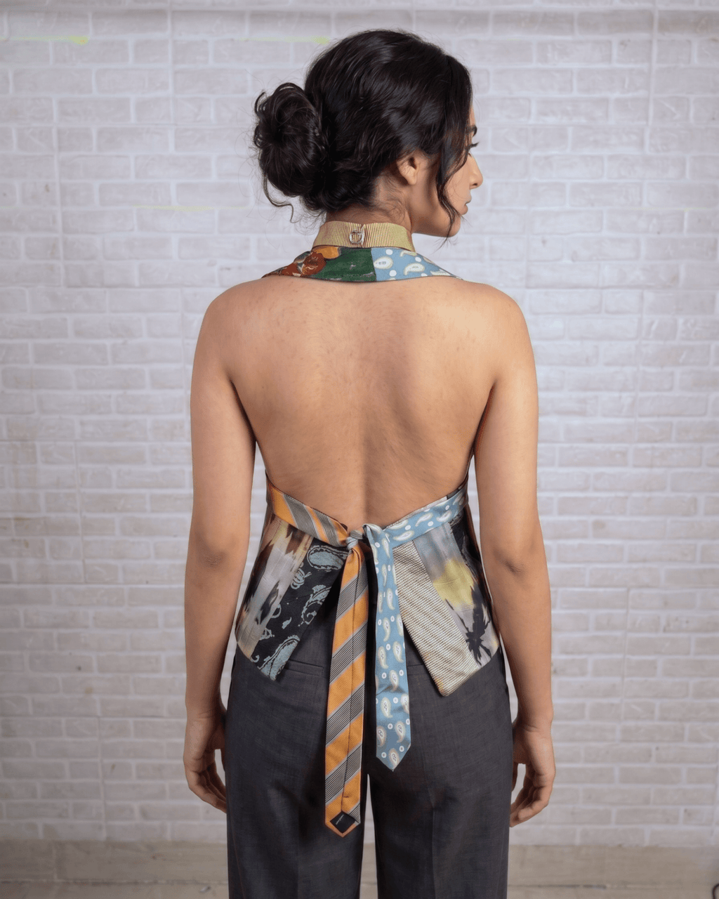 Handmade Upcycled Tie Vest Top with Choker - Funkify