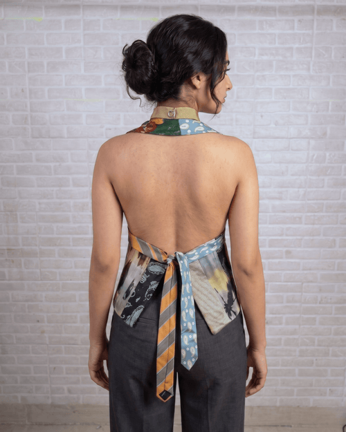 Handmade Upcycled Tie Vest Top with Choker - Funkify