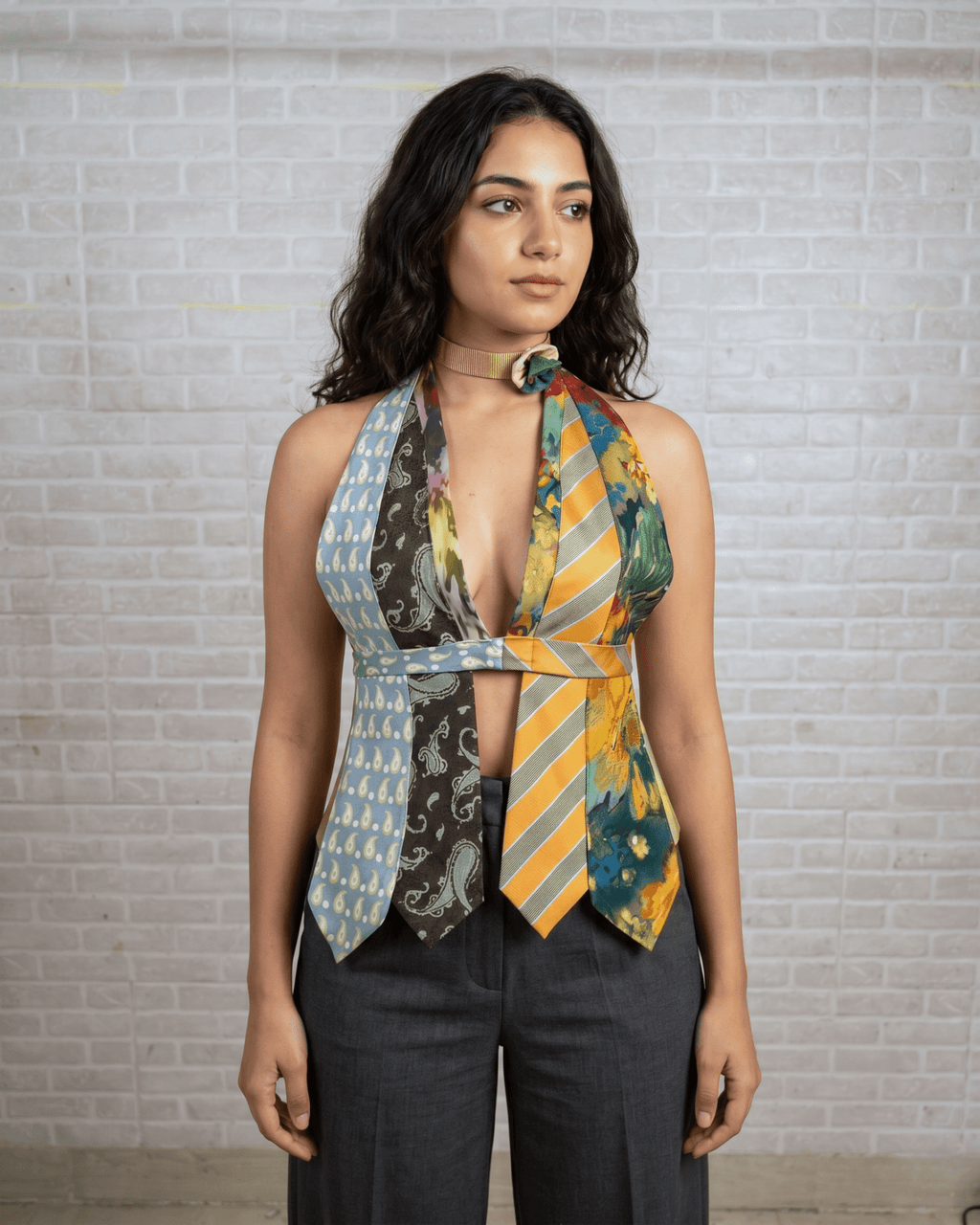 Handmade Upcycled Tie Vest Top with Choker - Funkify