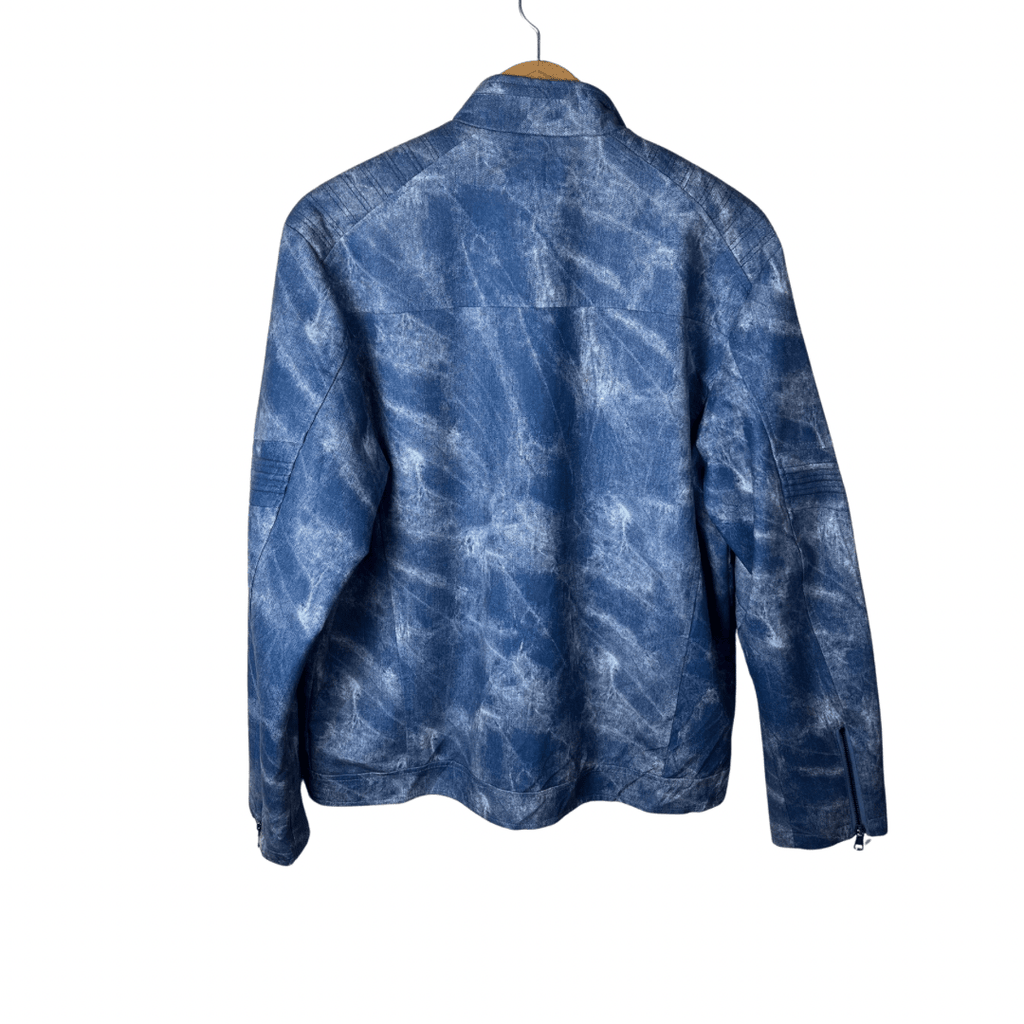 Hood Crew Blue Acid Wash Pattern PU Leather Jacket Large - Funkify