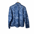 Hood Crew Blue Acid Wash Pattern PU Leather Jacket Large - Funkify