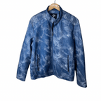 Hood Crew Blue Acid Wash Pattern PU Leather Jacket Large - Funkify
