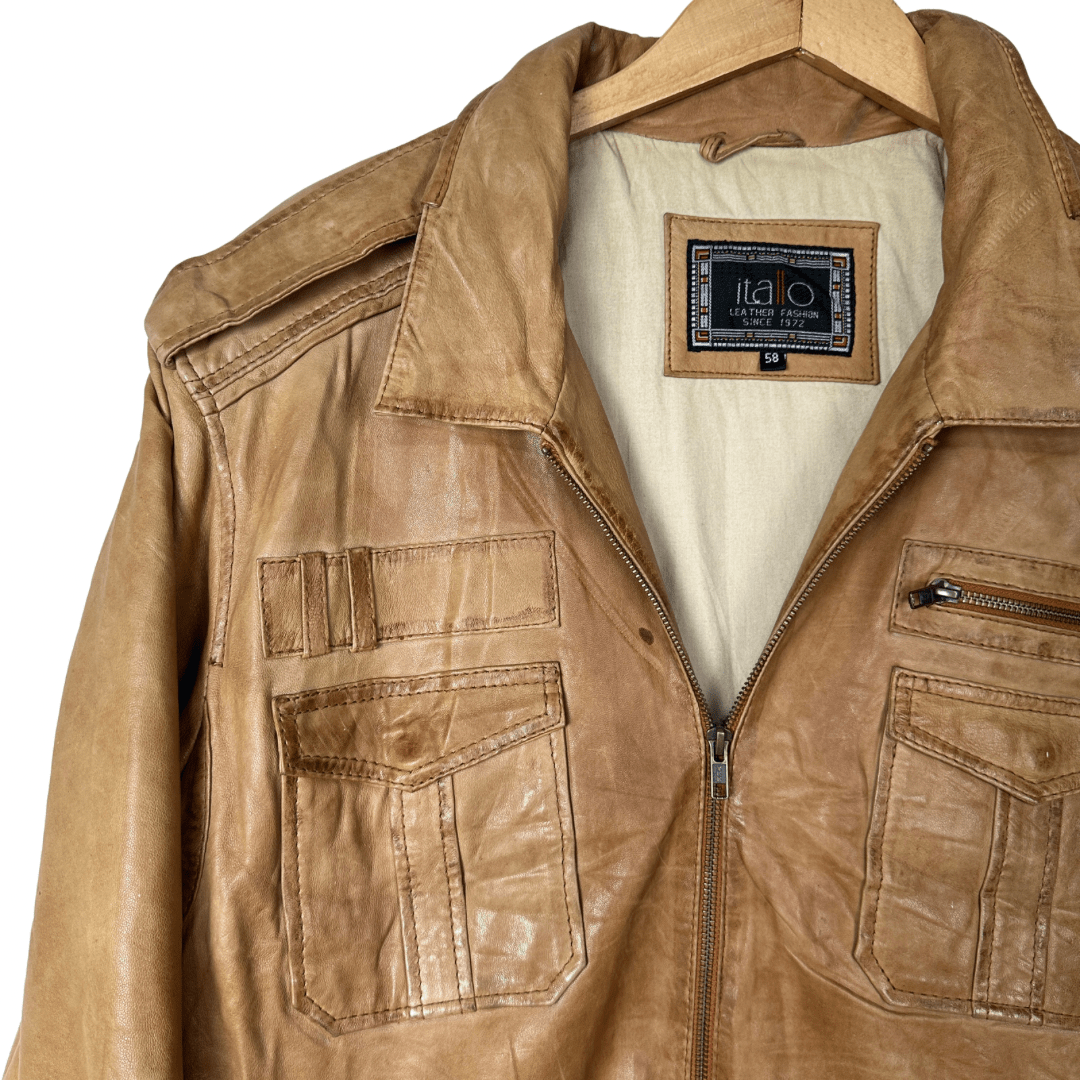 Itallo Brown Genuine Leather Jacket XL - Funkify