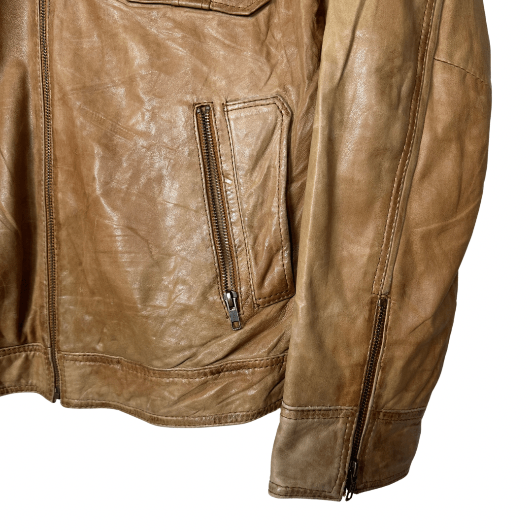 Itallo Brown Genuine Leather Jacket XL - Funkify