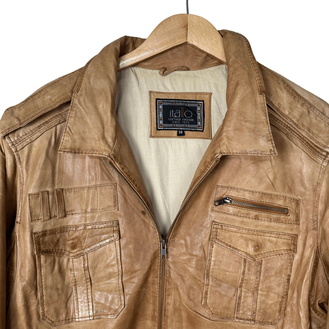 Itallo Brown Genuine Leather Jacket XL - Funkify