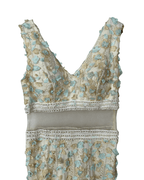 Ivory & Mint Fairycore 3D Floral Appliqués Pearl Beaded Gown - Funkify