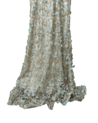 Ivory & Mint Fairycore 3D Floral Appliqués Pearl Beaded Gown - Funkify