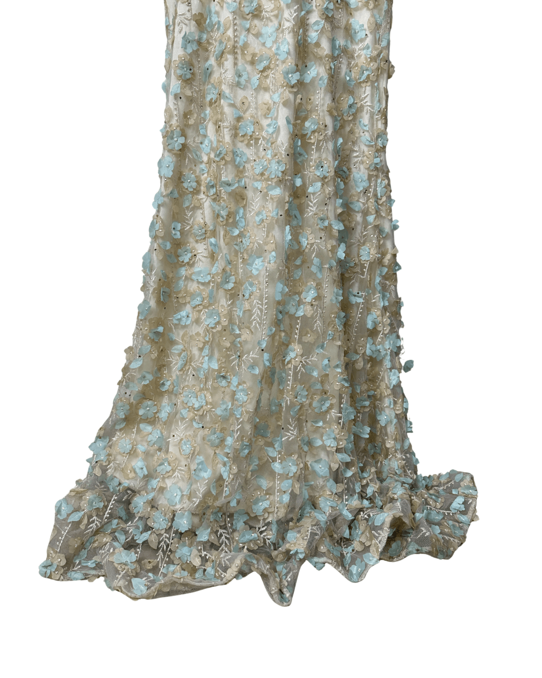 Ivory & Mint Fairycore 3D Floral Appliqués Pearl Beaded Gown - Funkify