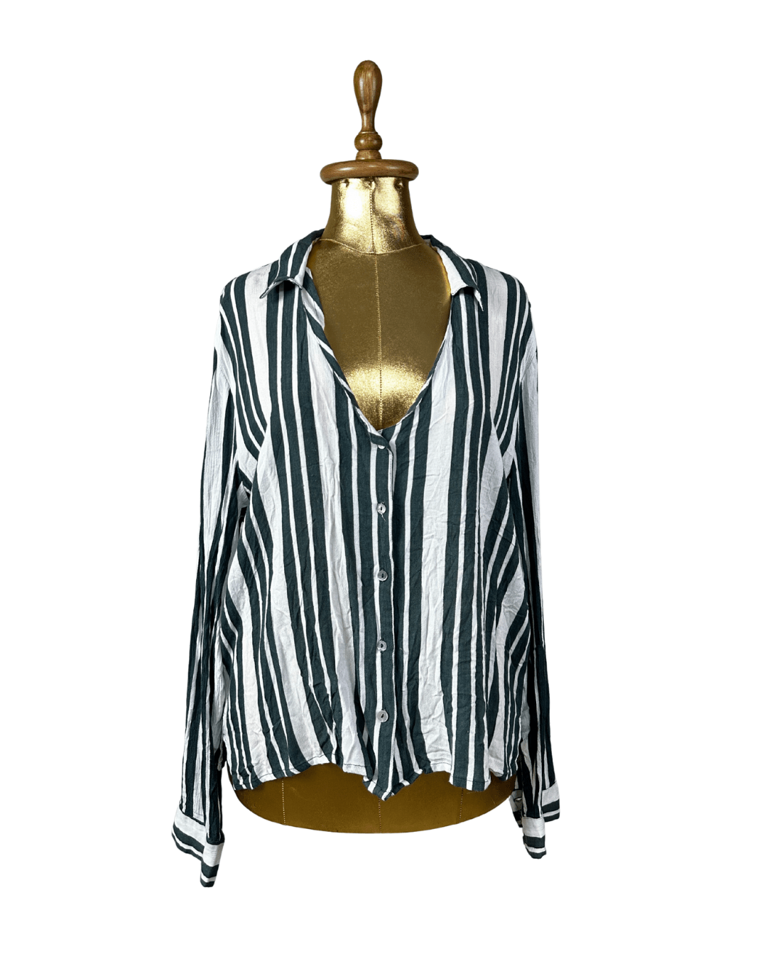 Jacqueline De Yong Striped Deep V Neckline Shirt - Large - Funkify