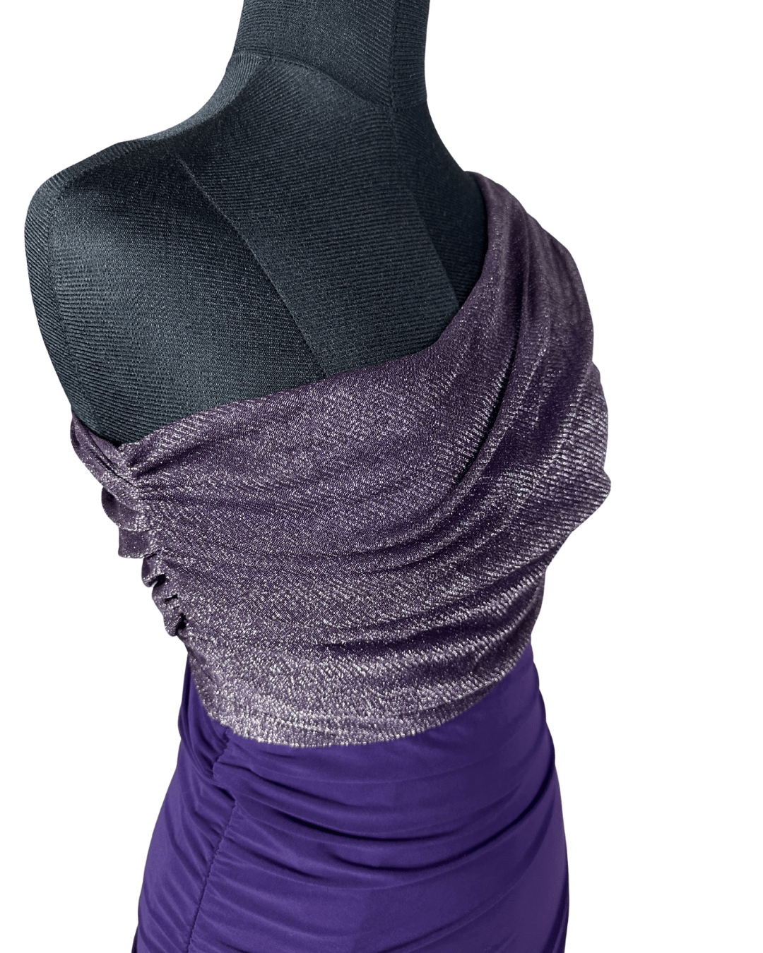 Jane Norman London One - Shoulder Ruched Dress with Metallic Drape - Funkify