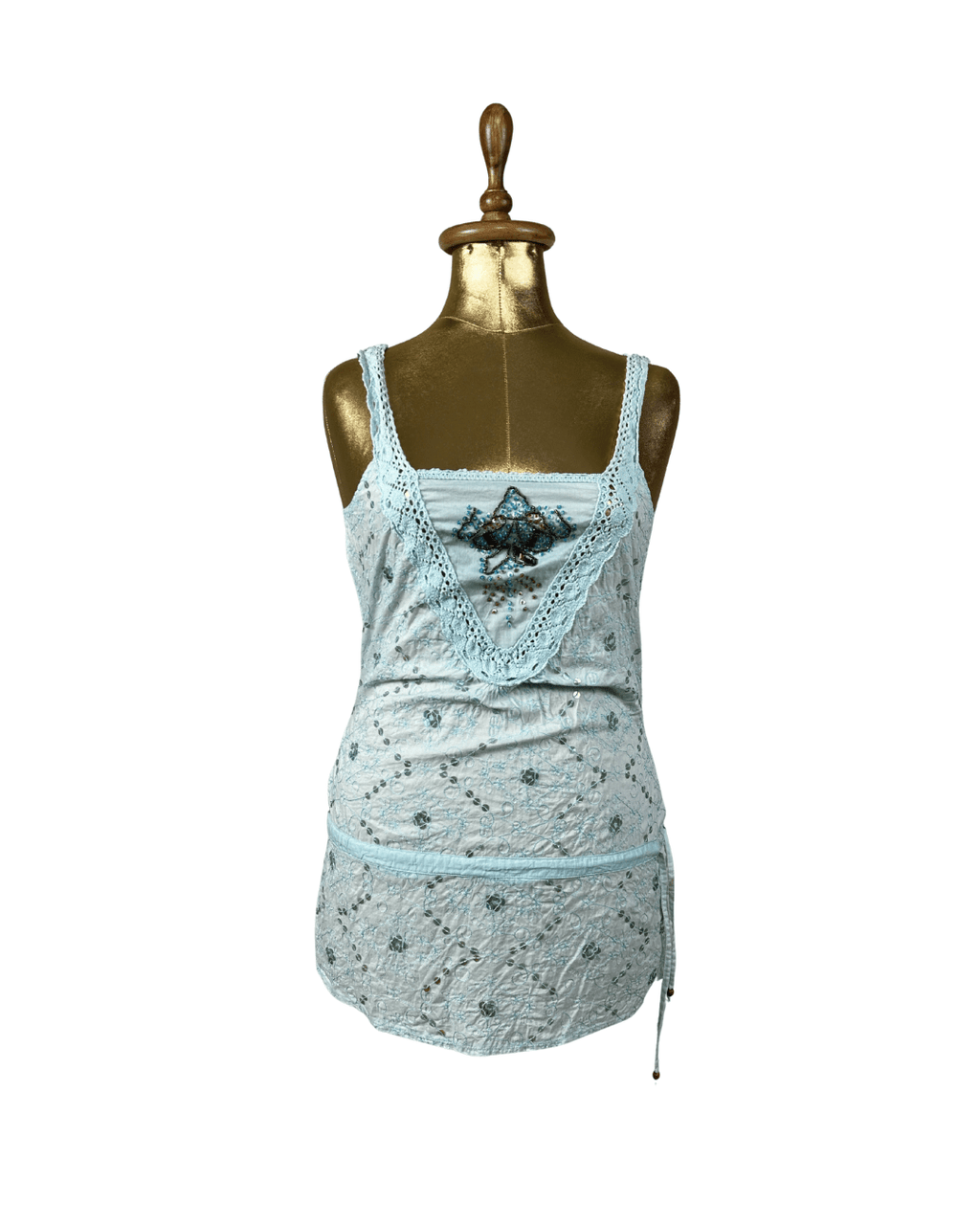 Jeans West Embroidered Lace - Trim Tank Top w/ Waist Drawstring - Small - Funkify