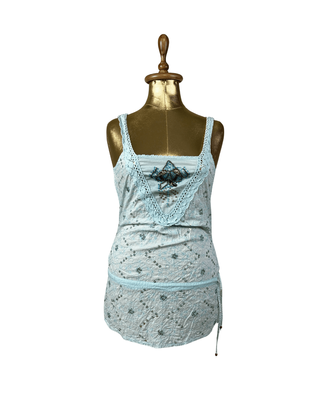 Jeans West Embroidered Lace - Trim Tank Top w/ Waist Drawstring - Small - Funkify