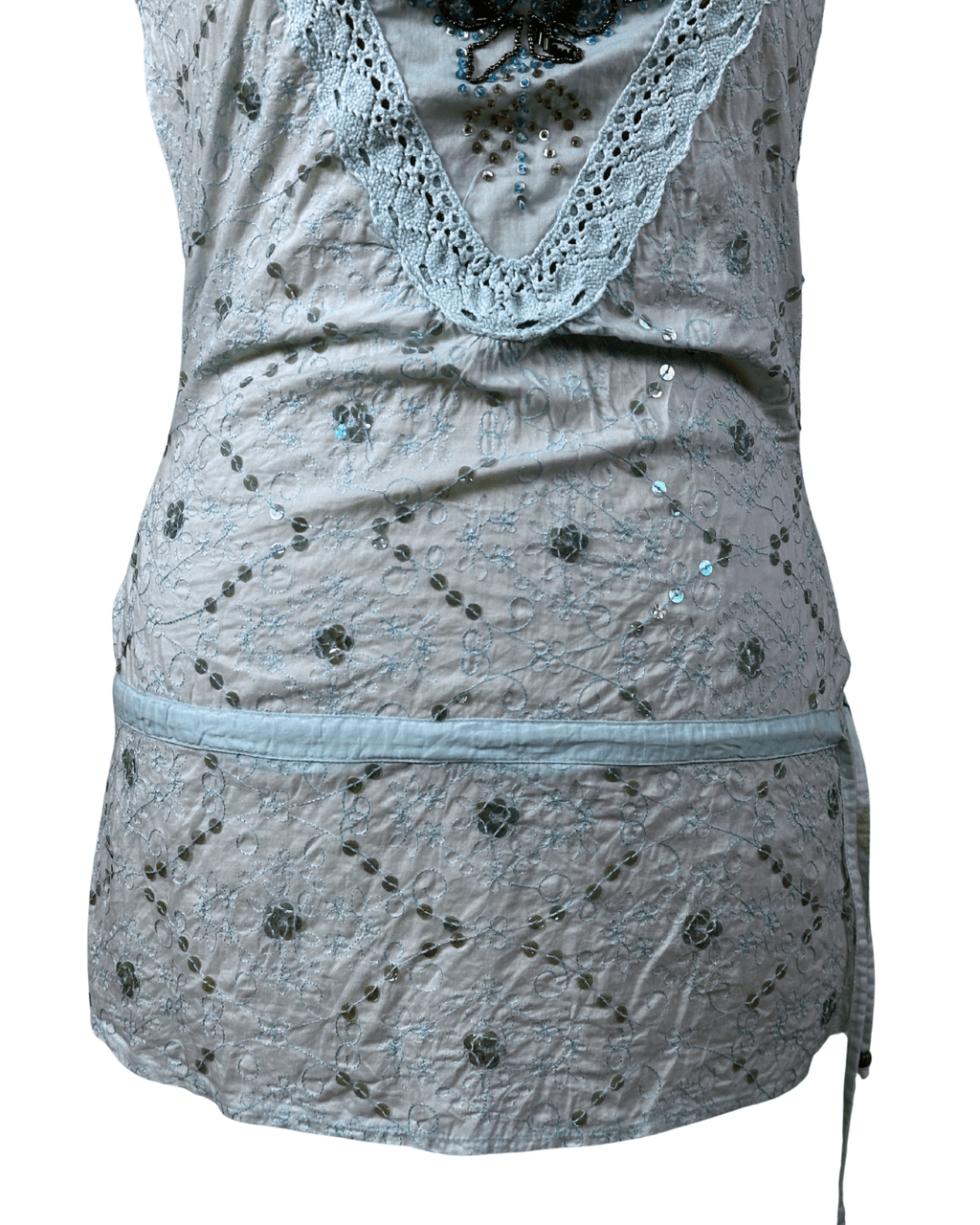 Jeans West Embroidered Lace - Trim Tank Top w/ Waist Drawstring - Small - Funkify