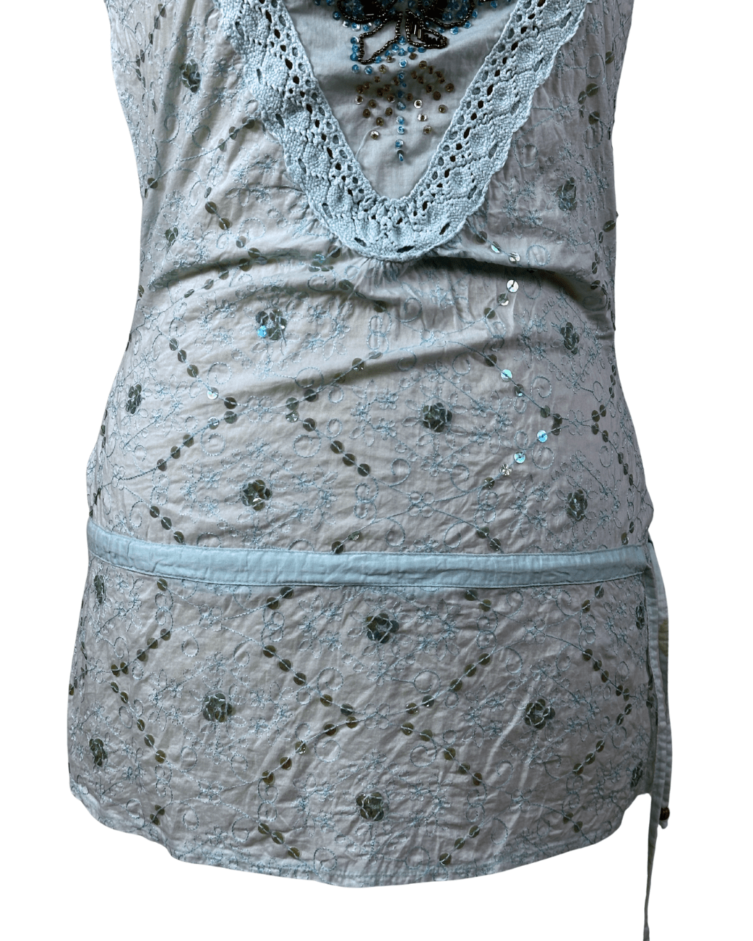Jeans West Embroidered Lace - Trim Tank Top w/ Waist Drawstring - Small - Funkify