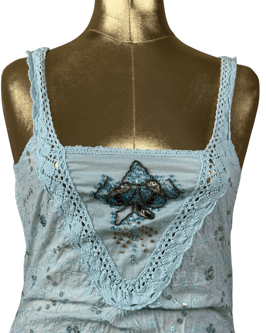 Jeans West Embroidered Lace - Trim Tank Top w/ Waist Drawstring - Small - Funkify