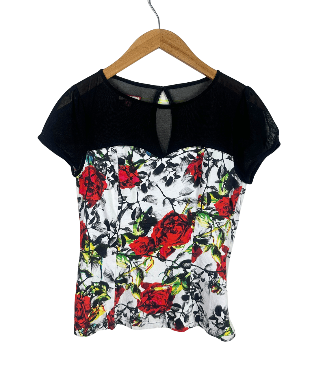 Joe Browns Rose Print Mesh Panel Top - Funkify