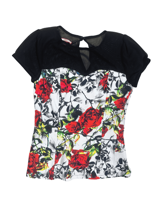 Joe Browns Rose Print Mesh Panel Top - Funkify