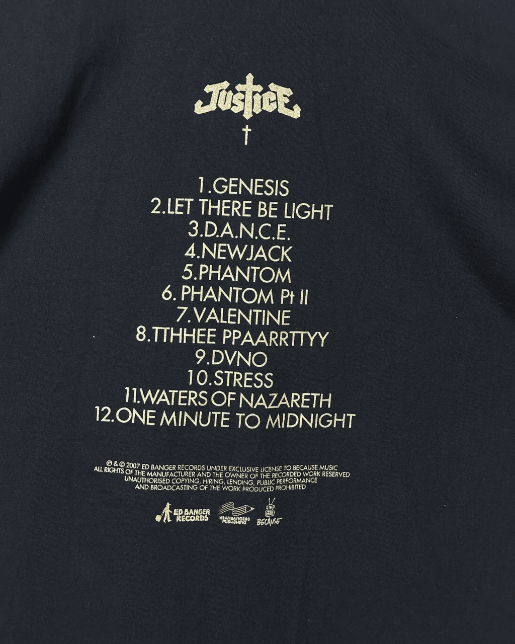 Justice † Cross Logo Tour Tee – 2007 Debut Album Tracklist T-Shirt Medium - Funkify