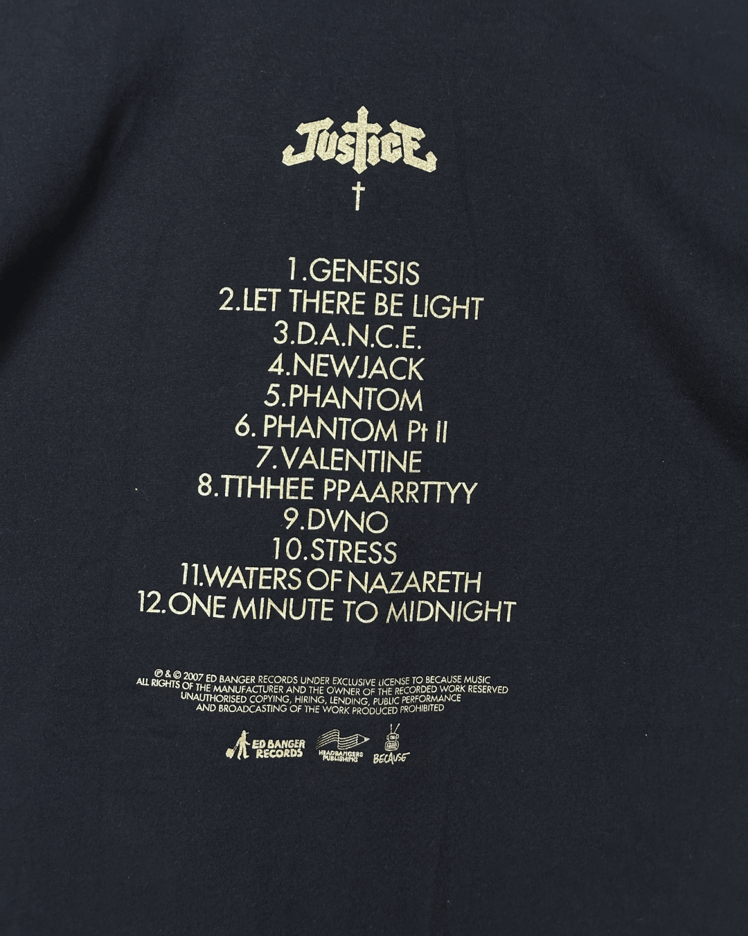 Justice † Cross Logo Tour Tee – 2007 Debut Album Tracklist T-Shirt Medium - Funkify