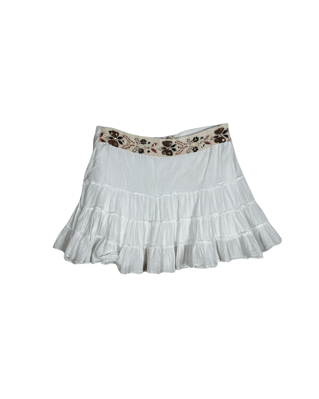 Kenvelo Tiered Mini Skirt with Embroidered Waistband - Medium - Funkify