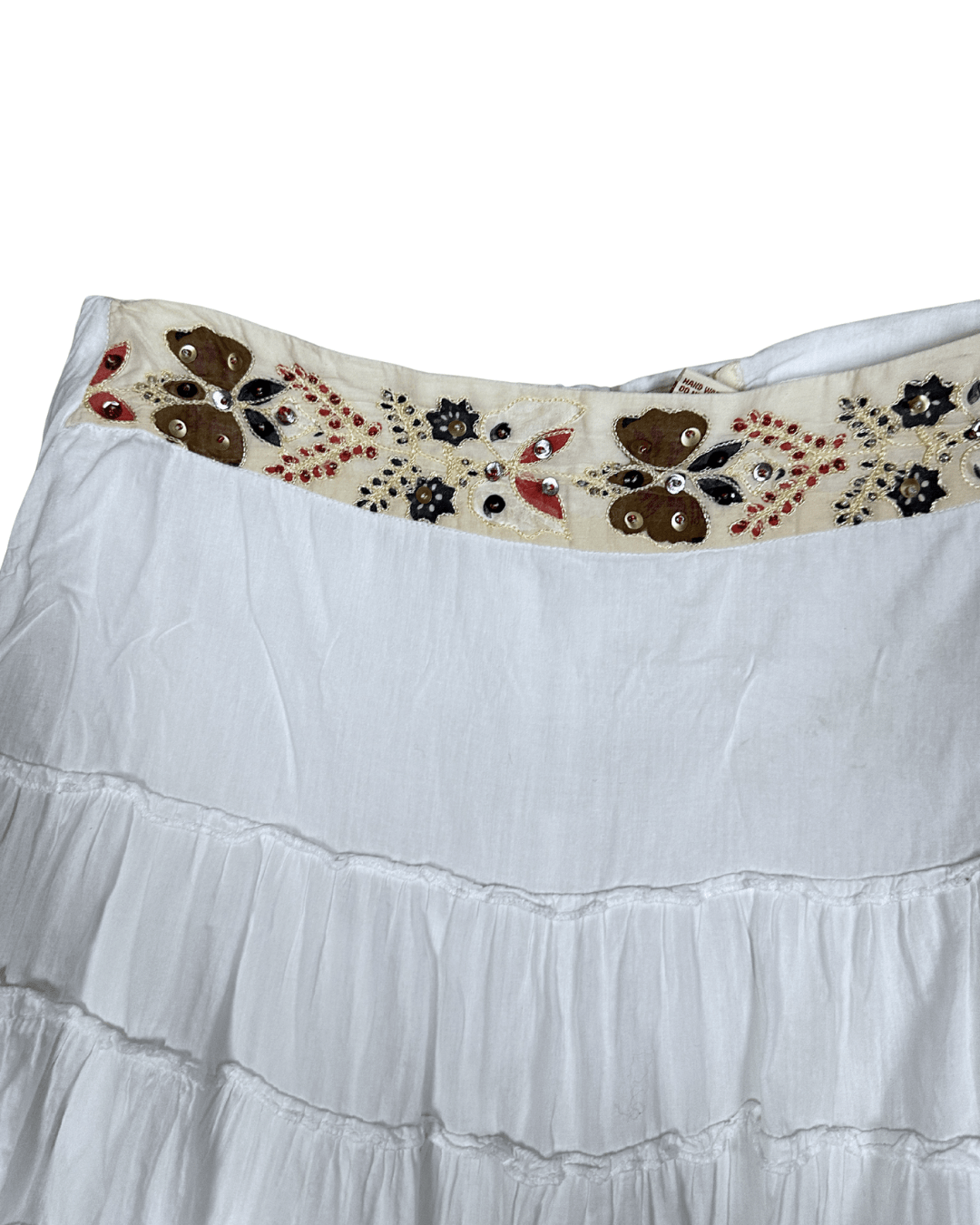 Kenvelo Tiered Mini Skirt with Embroidered Waistband - Medium - Funkify