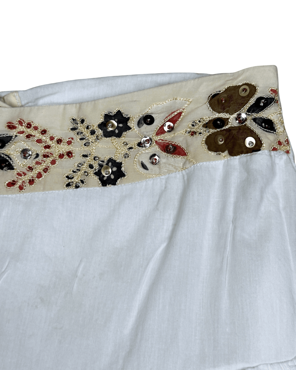 Kenvelo Tiered Mini Skirt with Embroidered Waistband - Medium - Funkify