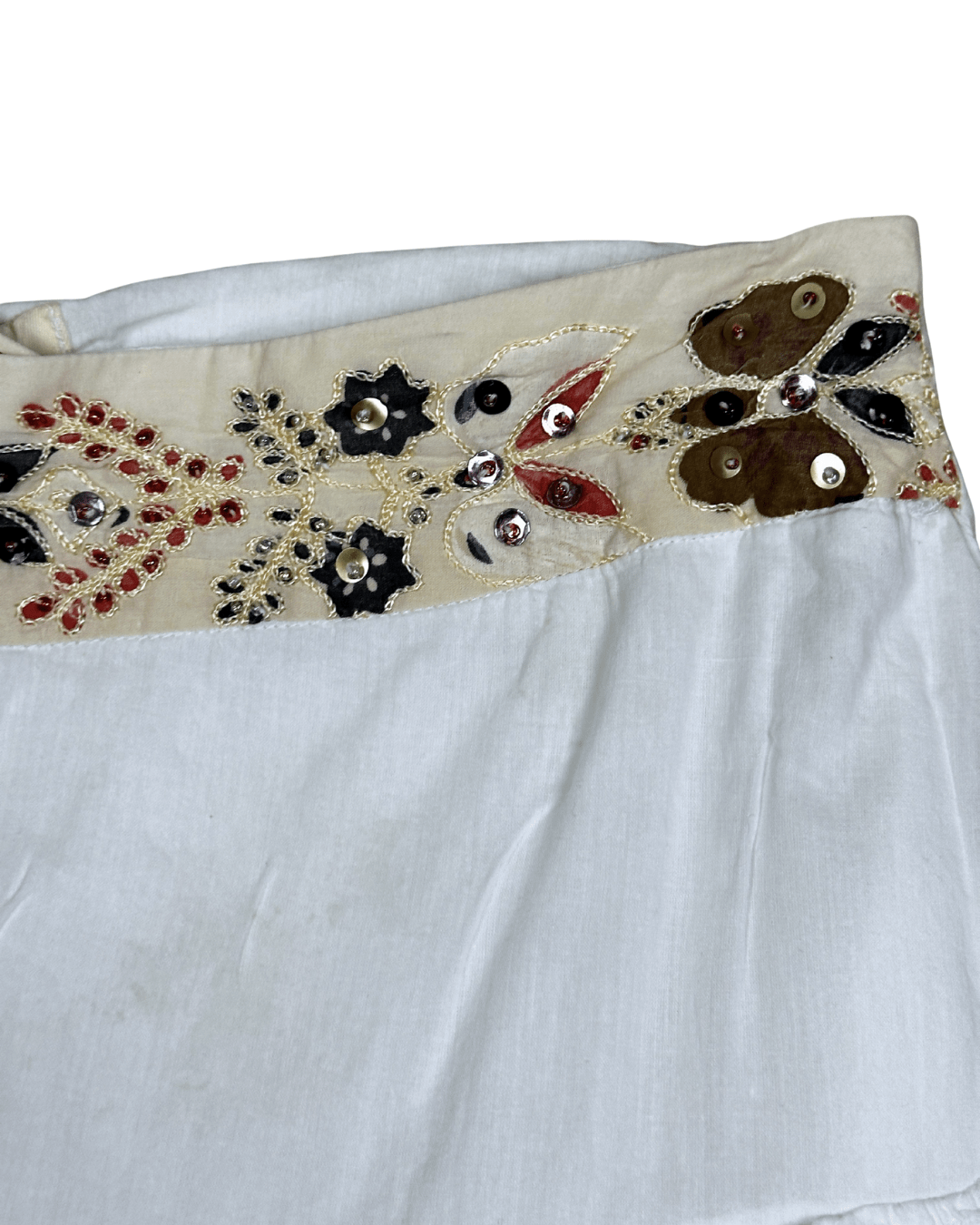 Kenvelo Tiered Mini Skirt with Embroidered Waistband - Medium - Funkify
