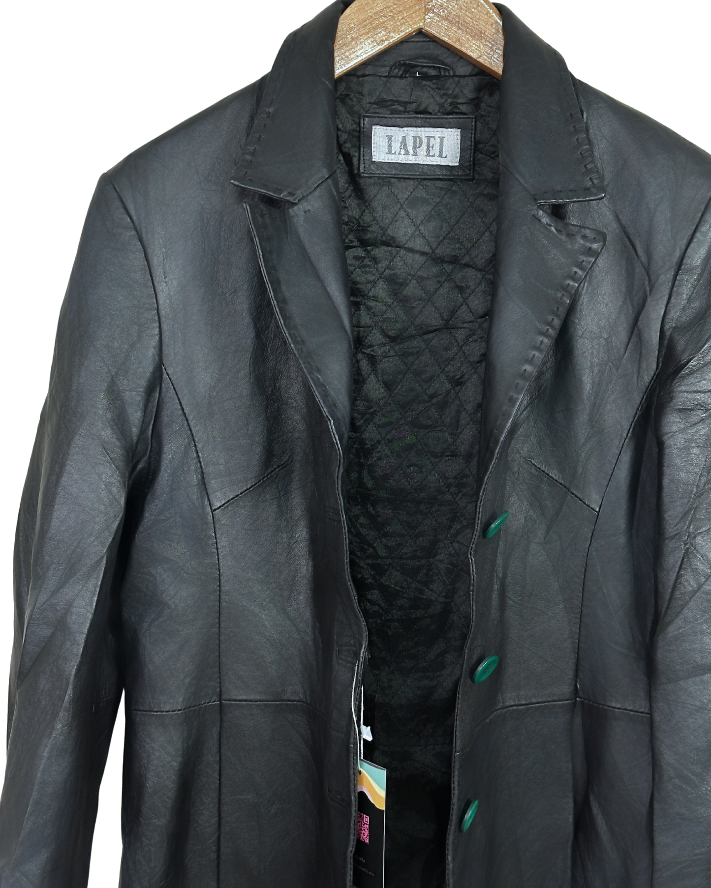 Vintage Lapel Genuine Leather Coat - Women's Medium