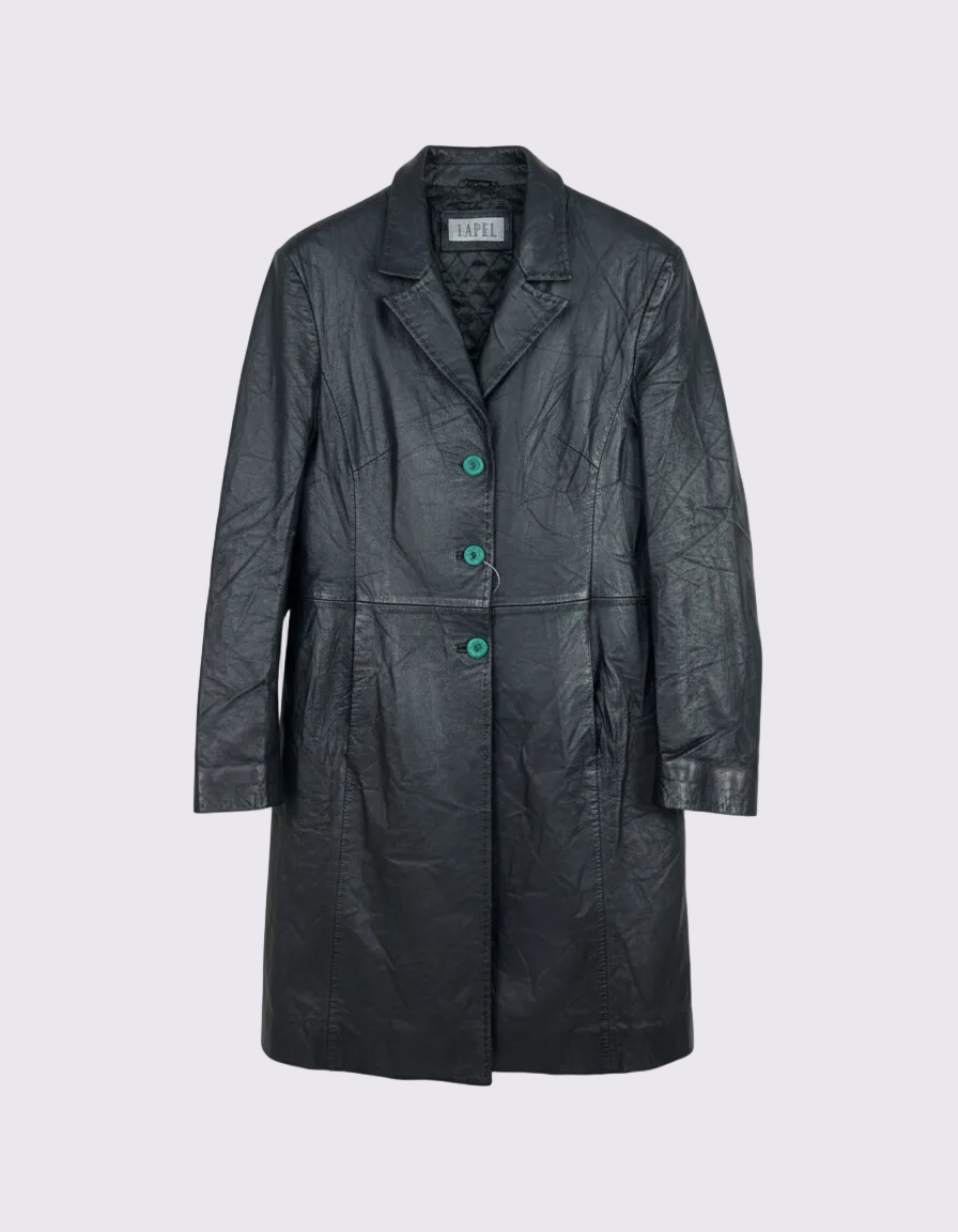 Vintage Lapel Genuine Leather Coat - Women's Medium