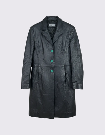 Vintage Lapel Genuine Leather Coat - Women's Medium