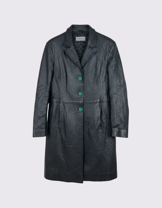 Vintage Lapel Genuine Leather Coat - Women's Medium