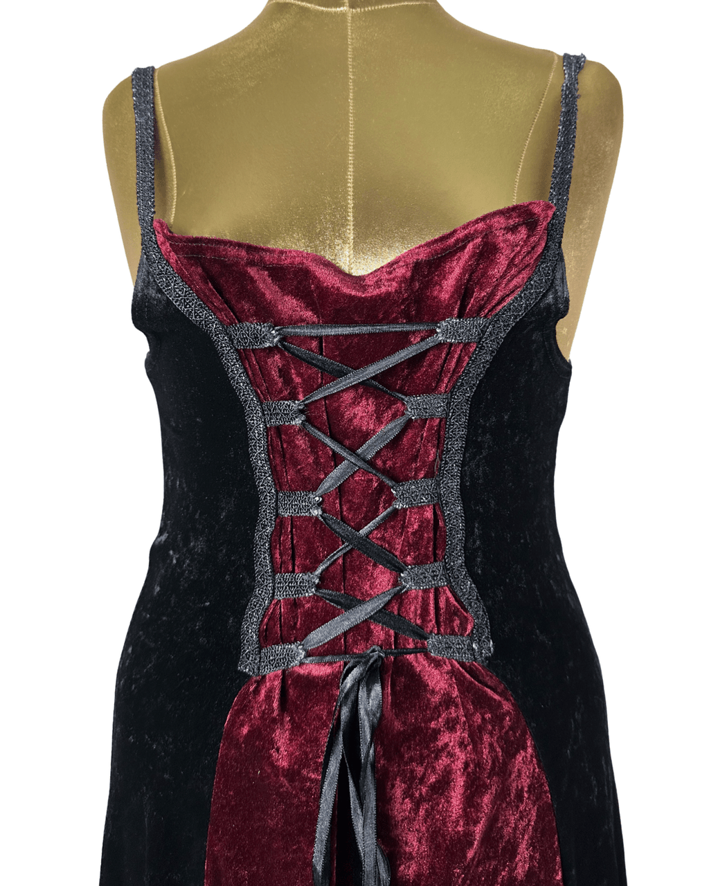 Laughing Vampire Velvet Gothic Lace - Up Corset Maxi Dress - Funkify