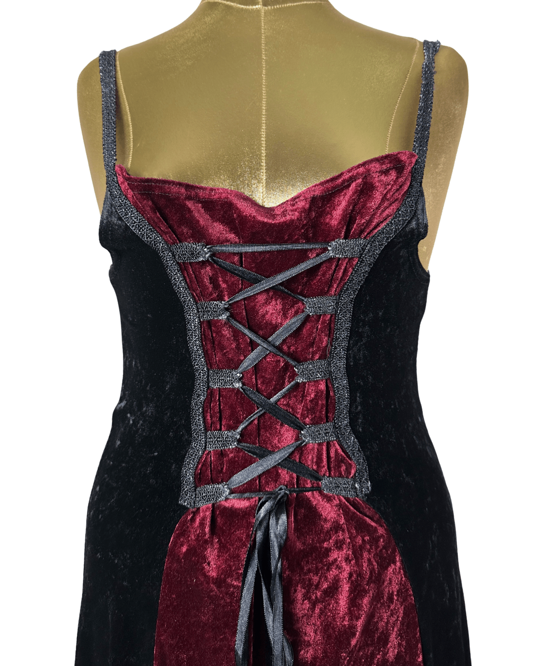 Laughing Vampire Velvet Gothic Lace - Up Corset Maxi Dress - Funkify