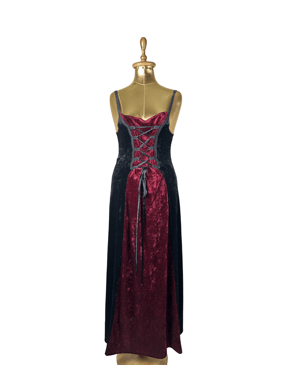 Laughing Vampire Velvet Gothic Lace - Up Corset Maxi Dress - Funkify