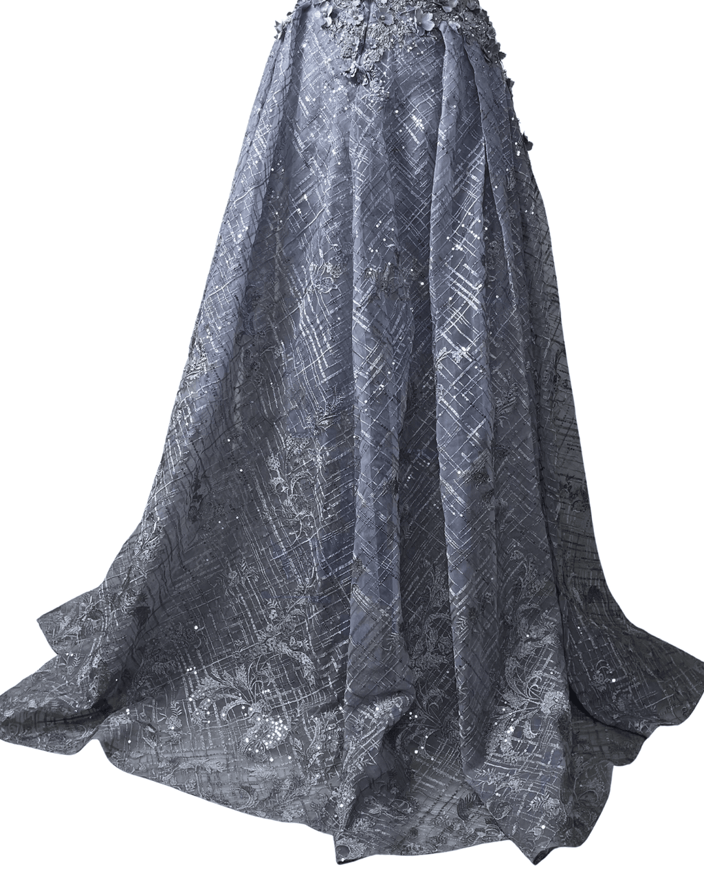 Lavender Embellished Mesh Gown with 3D Floral Appliqué & Flowing Train - Funkify