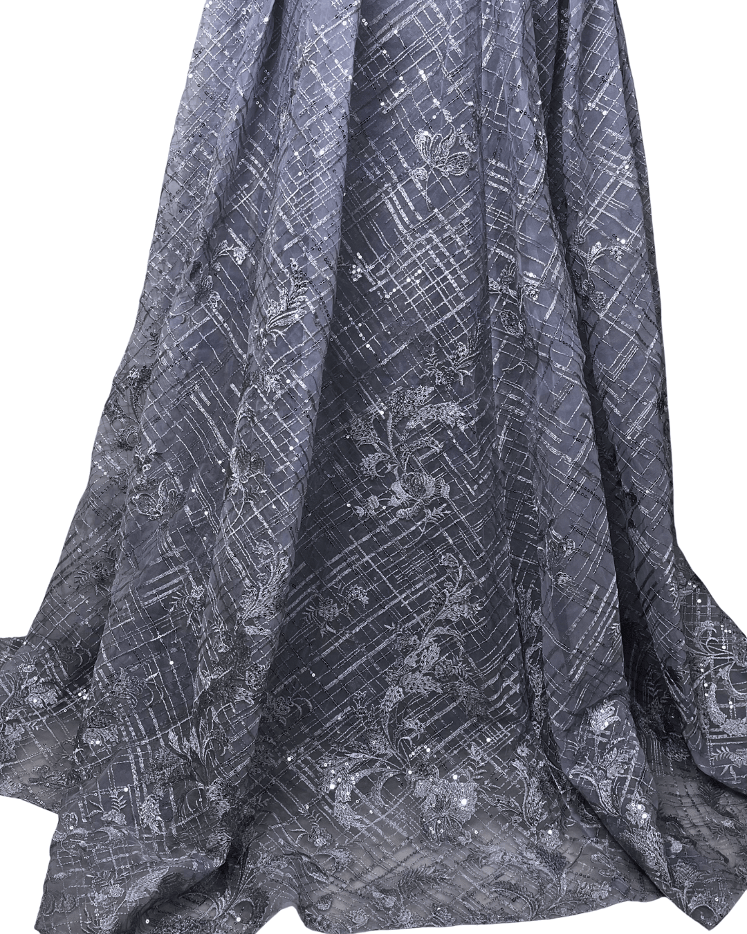 Lavender Embellished Mesh Gown with 3D Floral Appliqué & Flowing Train - Funkify