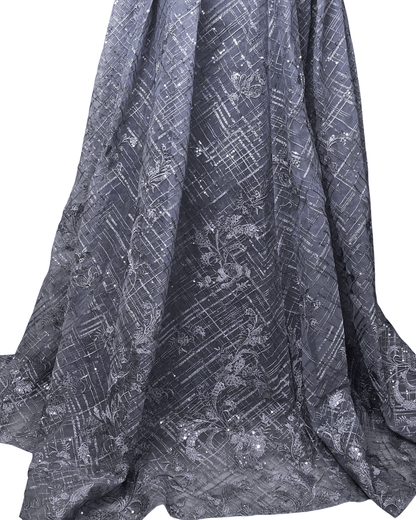 Lavender Embellished Mesh Gown with 3D Floral Appliqué & Flowing Train - Funkify