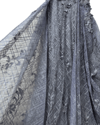 Lavender Embellished Mesh Gown with 3D Floral Appliqué & Flowing Train - Funkify