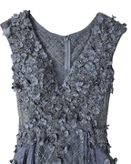 Lavender Embellished Mesh Gown with 3D Floral Appliqué & Flowing Train - Funkify