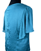 Le Mirage Teal Satin Button Up Blouse - Funkify