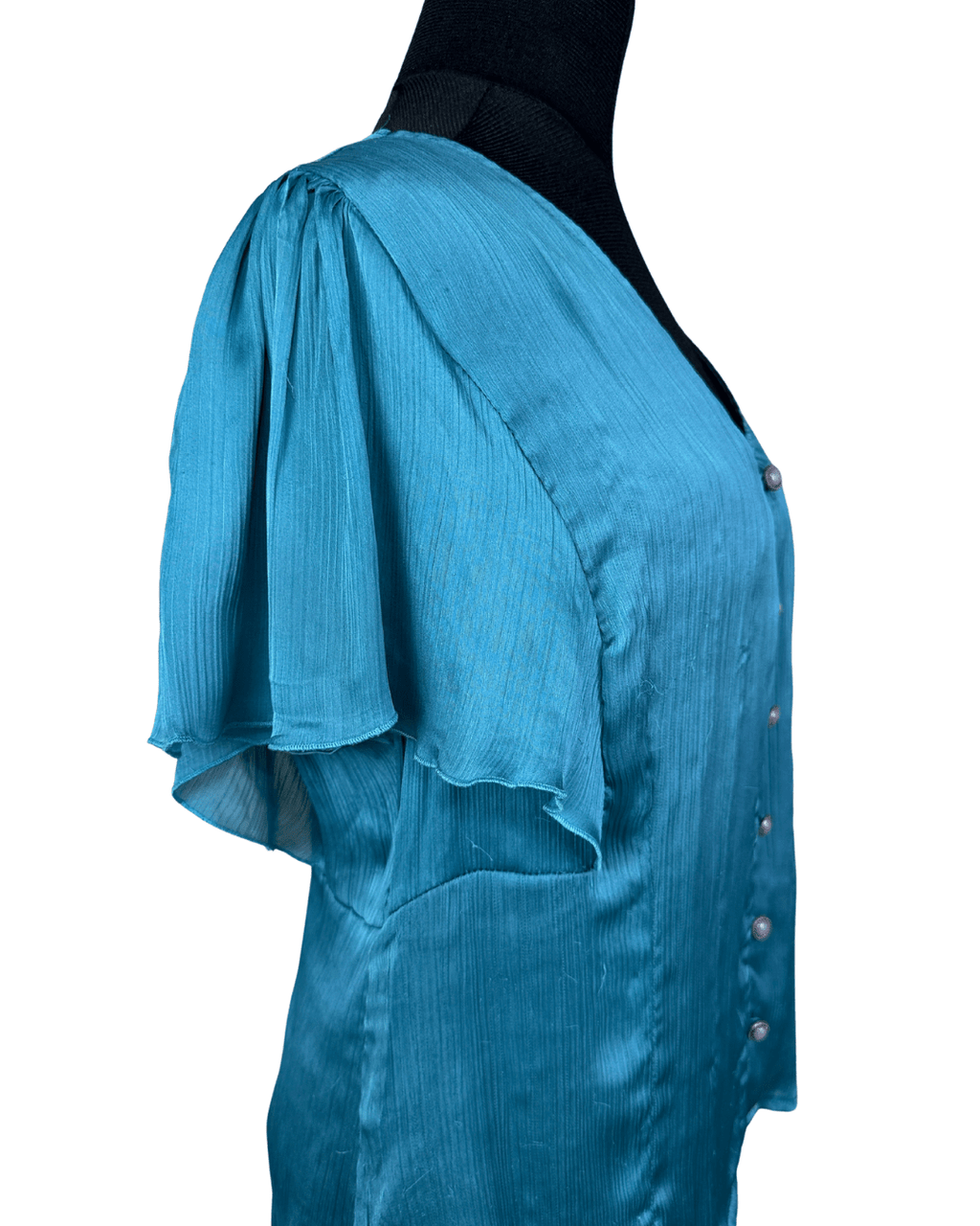 Le Mirage Teal Satin Button Up Blouse - Funkify