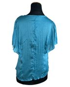Le Mirage Teal Satin Button Up Blouse - Funkify